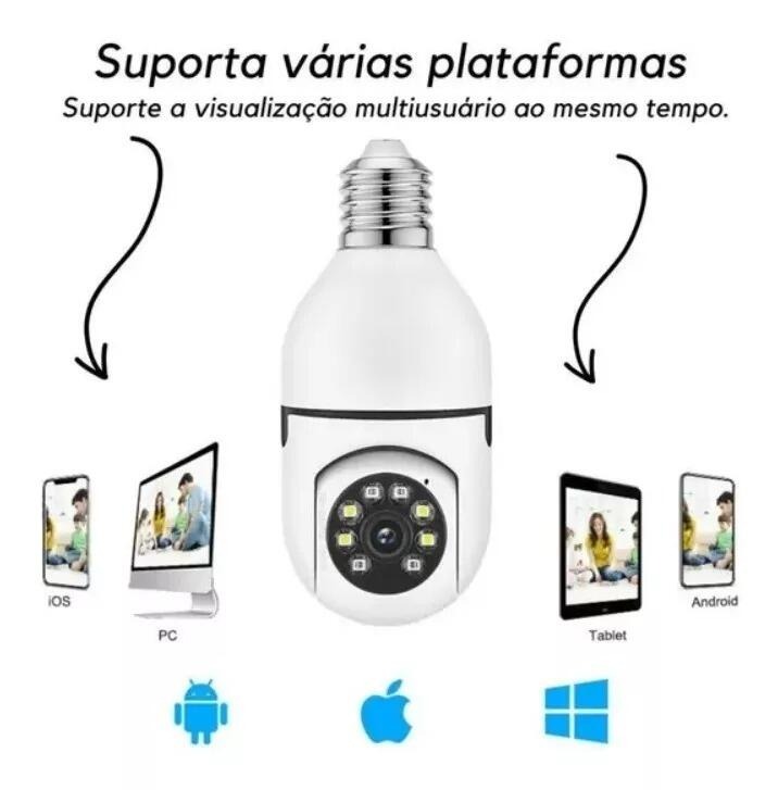 Câmera de Segurança IP 360° com Lâmpada Wi-Fi e Visão Noturna HD