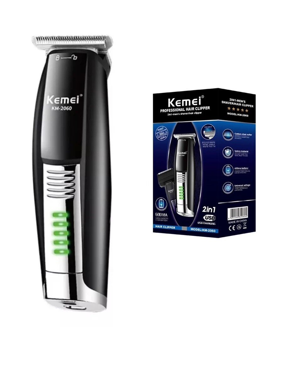 Aparador Elétrico Kemei KM-2060 2 em 1 com Carregamento USB e Baixo Ruído