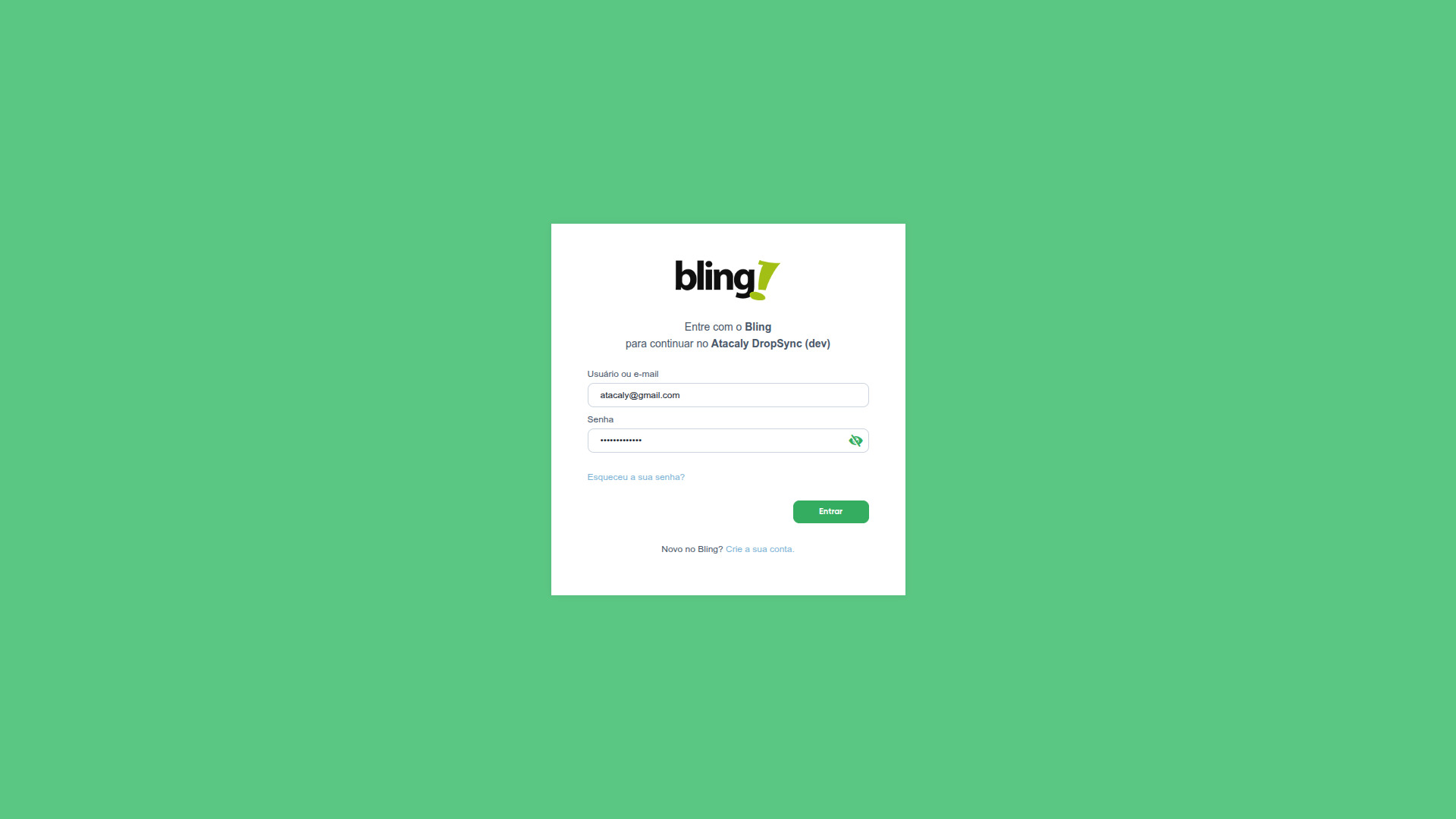 Tela de login do Bling